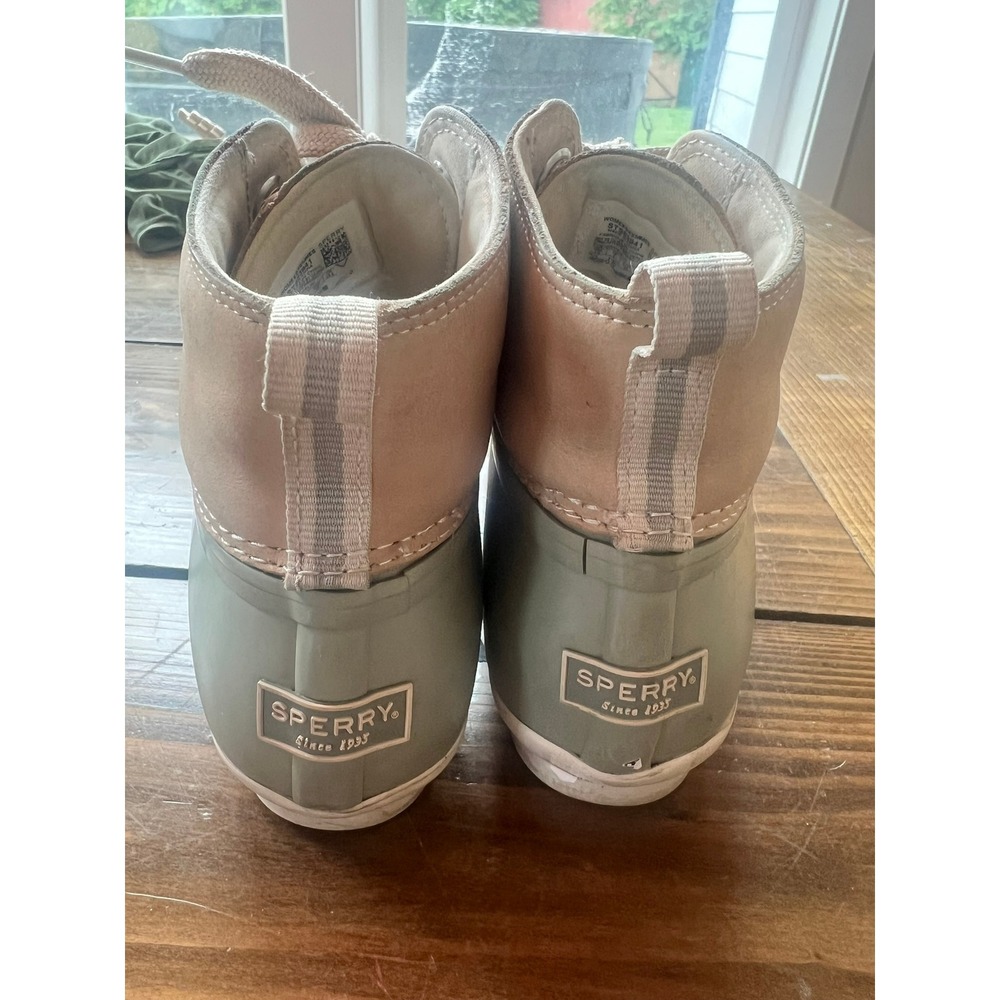 Sperry Saltwater Duck Boots Sage Green Tan Leather Waterproof Womens 7.5 - Picture 2 of 6